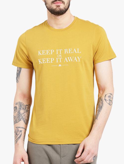 yellow cotton chest print t-shirt - 15213747 - Very Small Image - 1