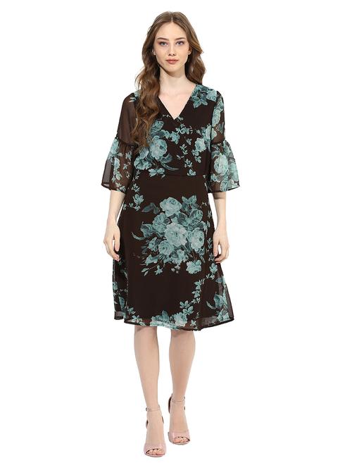 bell sleeved surplice neck floral dress - 15214076 - Very Small Image - 1