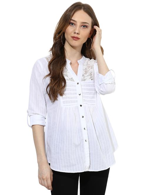 lace yoke pin tucks detail shirt - 15214084 - Very Small Image - 1