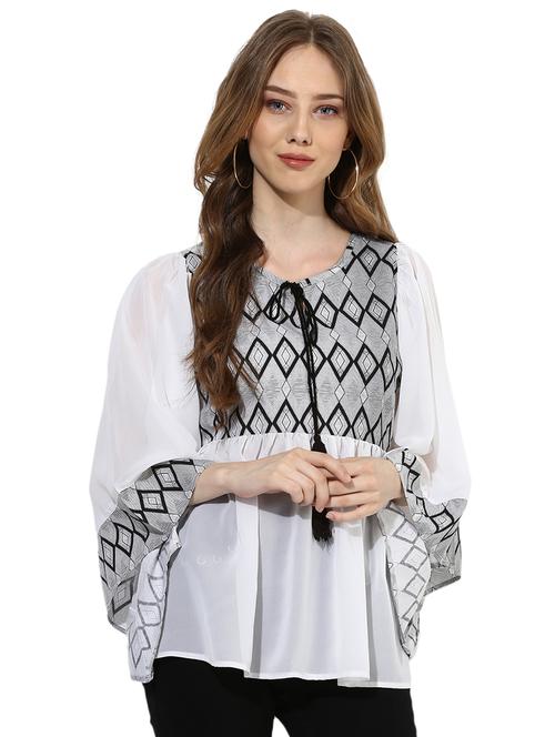bohemian tie neck bell sleeved top - 15214088 - Very Small Image - 1