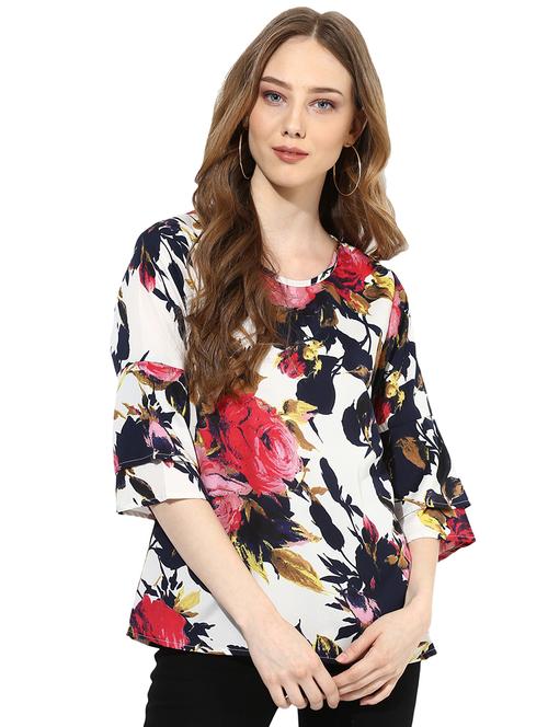 floral bell sleeved back knot top - 15214089 - Very Small Image - 1