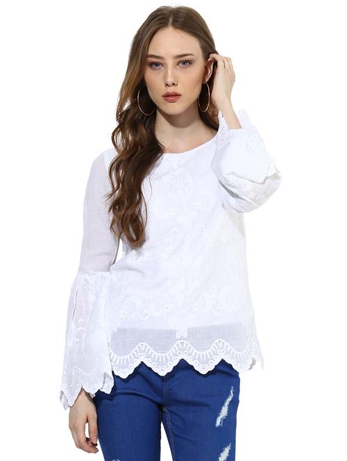zig-zag hem bell sleeved top - 15214090 - Very Small Image - 1