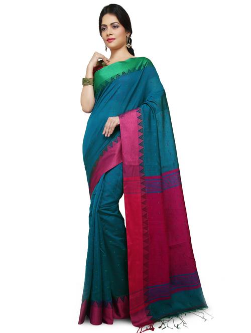 blue silk tant saree - 15214247 - Very Small Image - 1