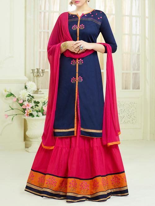 blue embroidered unstitched skirt suit - 15214727 - Very Small Image - 1