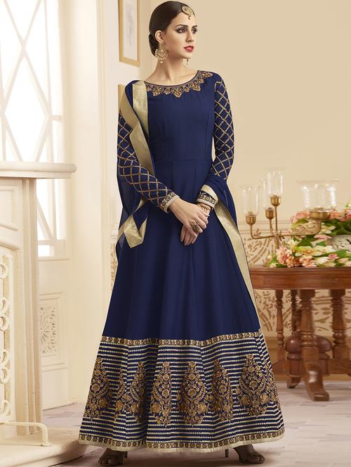 embroidered semi-stitched anarkali suit - 15215738 - Very Small Image - 1