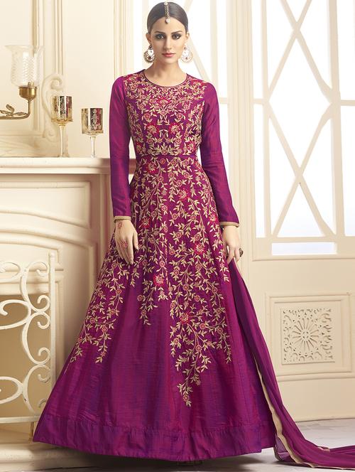 magenta embroidered semi-stitched anarkali suit - 15215740 - Very Small Image - 1