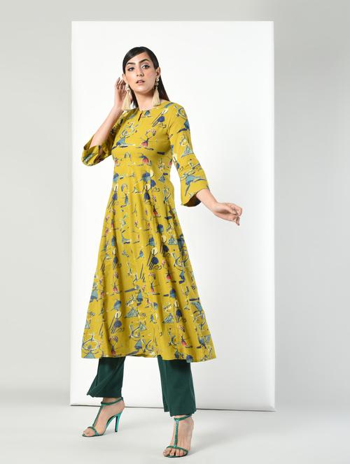 conversational printed flared kurta - 15216077 - Very Small Image - 1