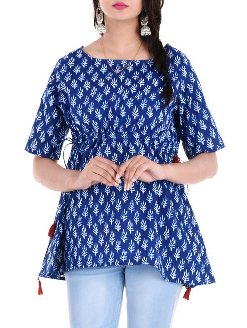indigo printed a-line kurti - 15216093 - Very Small Image - 1