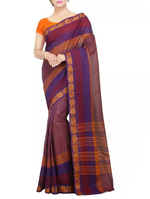 brown cotton printed saree - 15216142 - Very Small Image - 1