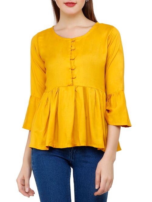 yellow solid rayon top - 15216186 - Very Small Image - 1