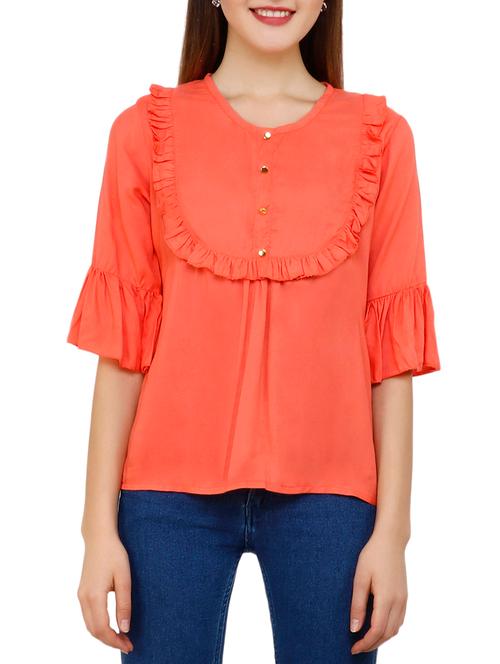 orange solid rayon top - 15216188 - Very Small Image - 1