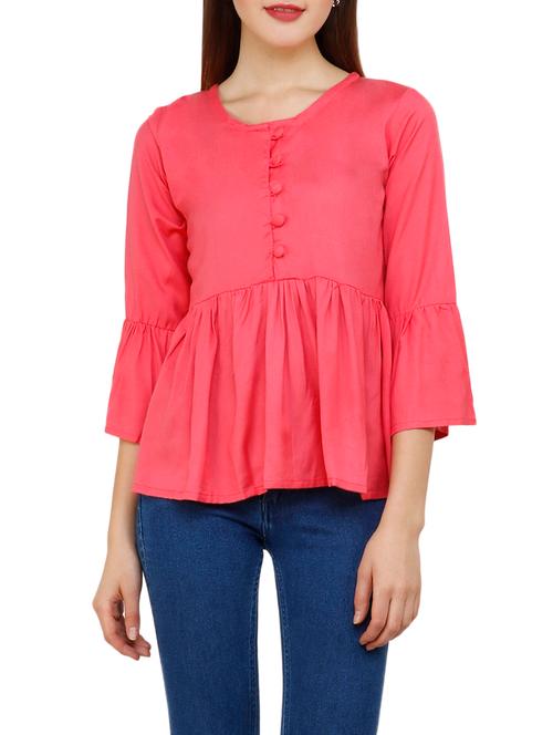pink solid rayon flared top - 15216193 - Very Small Image - 1