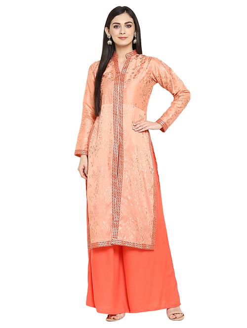orange raw silk straight kurta - 15217537 - Very Small Image - 1