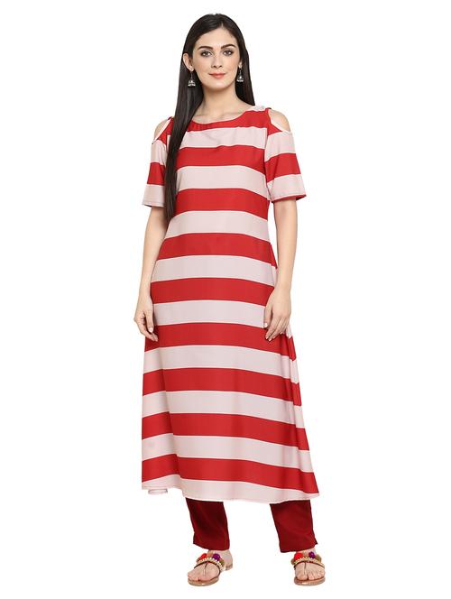 red crepe a-line kurta - 15217572 - Very Small Image - 1