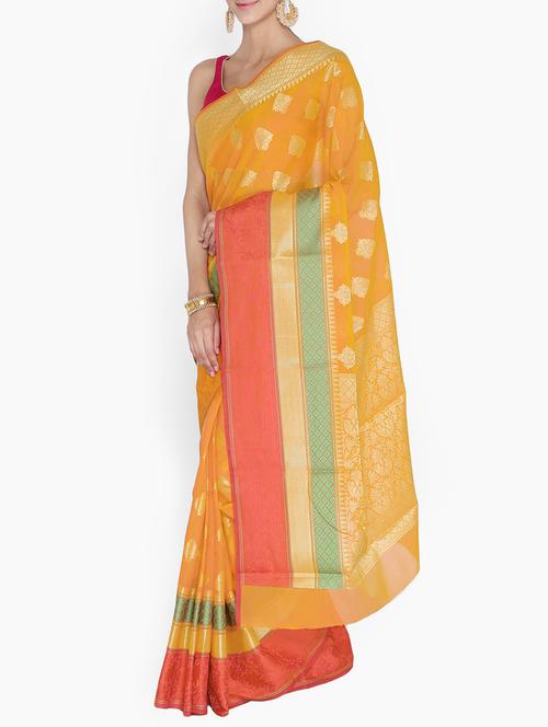 contrast bordered banarasi saree with blouse - 15218026 - Very Small Image - 1