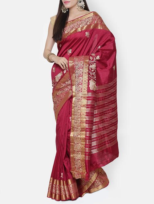 maroon art silk banarasi saree with blouse - 15218032 - Very Small Image - 1