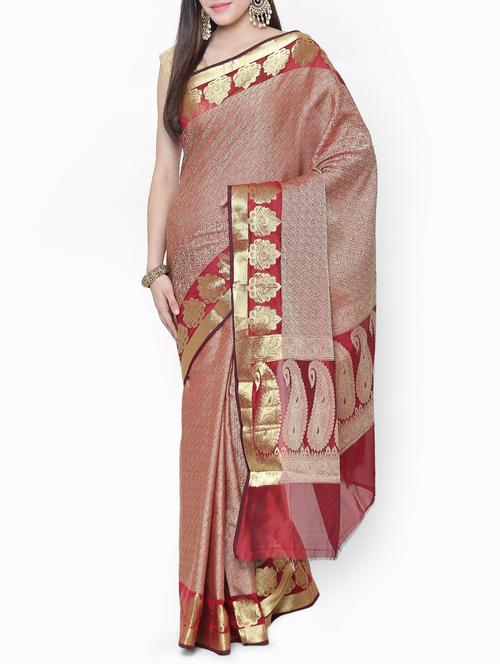 maroon art silk banarasi saree with blouse - 15218034 - Very Small Image - 1