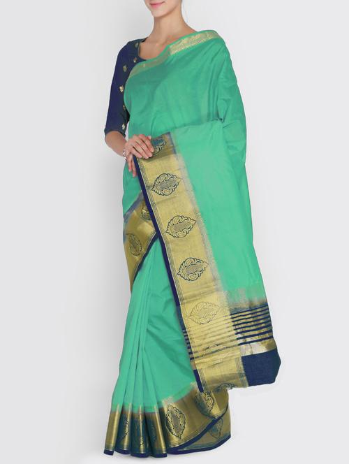 turquoise art silk bordered saree with blouse - 15218037 - Very Small Image - 1
