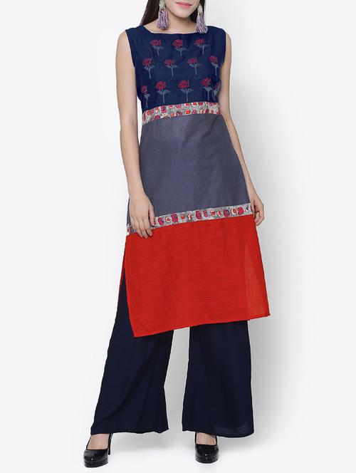blue cotton straight kurta - 15218044 - Very Small Image - 1