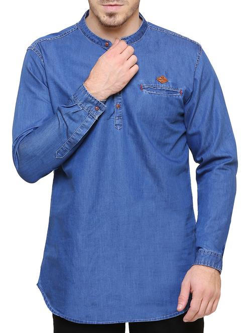 light blue denim short kurta - 15218219 - Very Small Image - 1