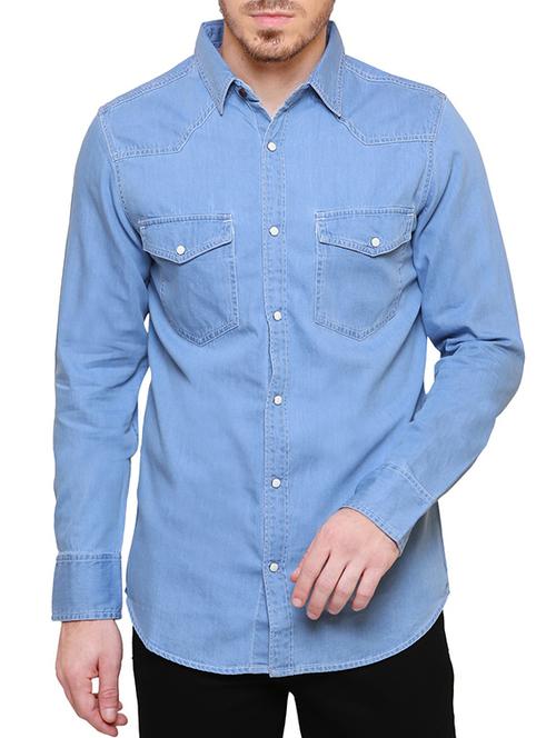 light blue denim casual shirt - 15218647 - Very Small Image - 1