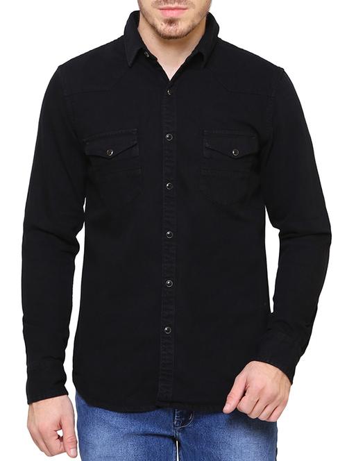 black denim casual shirt - 15218649 - Very Small Image - 1