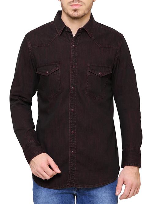 brown denim casual shirt - 15218653 - Very Small Image - 1