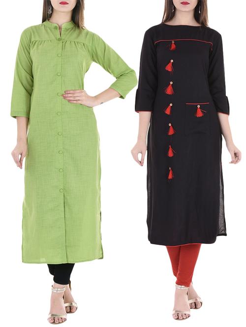 multi colored cotton combos kurta - 15218935 - Very Small Image - 1
