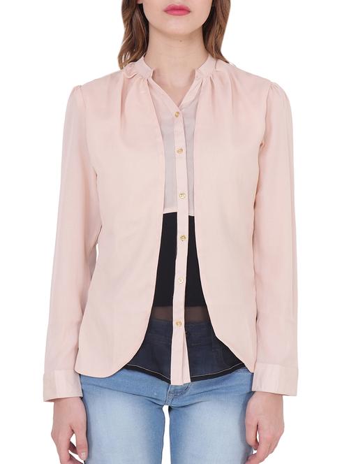 contrast paneled button up layered top - 15219321 - Very Small Image - 1
