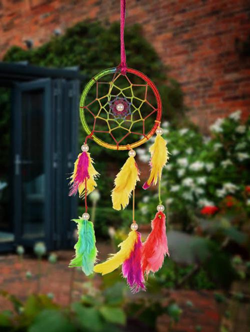 dreamcatcher wall hanging handmade beaded circular net decoration ornament size 8 cm diameter multicolor - 15220083 - Very Small Image - 1
