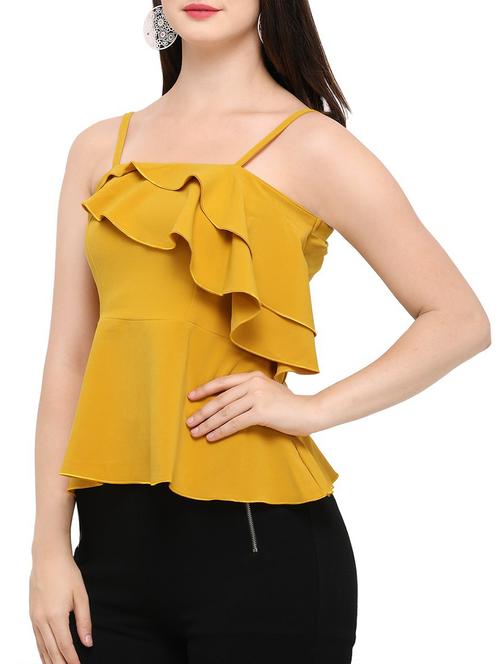 yellow solid ruffle top - 15220987 - Very Small Image - 1