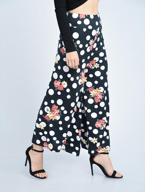navy blue printed rayon palazzo - 15221123 - Very Small Image - 1