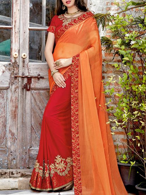 orange georgette half & half saree with blouse - 15221324 - Very Small Image - 1