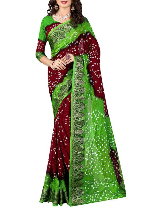 maroon bandhani saree with blouse - 15221624 - Very Small Image - 1