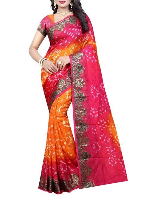 orange bandhani saree with blouse - 15221634 - Very Small Image - 1