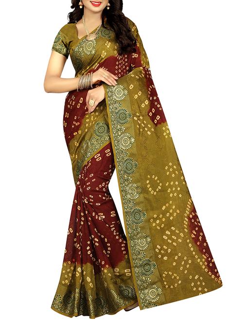 maroon bandhani saree with blouse - 15221638 - Very Small Image - 1