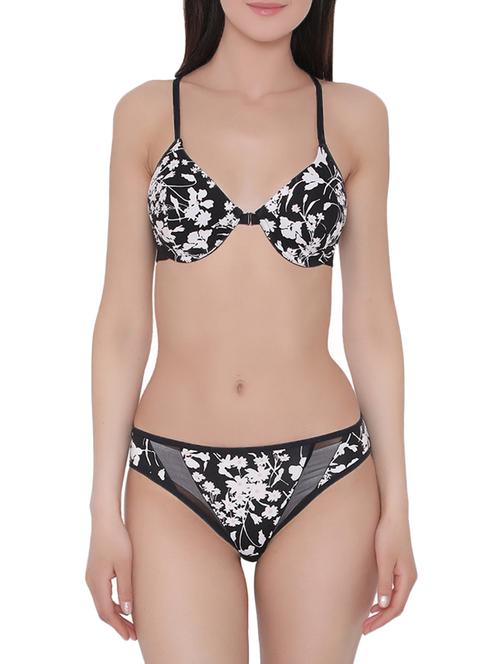 black printed net bras and panty set - 15221741 - Very Small Image - 1