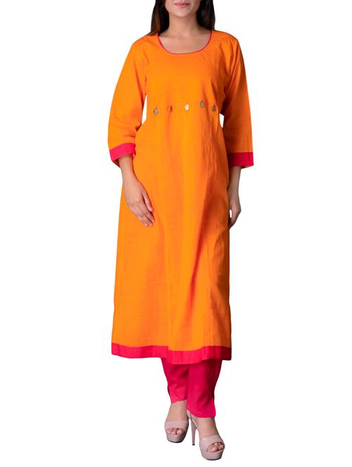 orange cotton a-line solid kurta - 15221749 - Very Small Image - 1