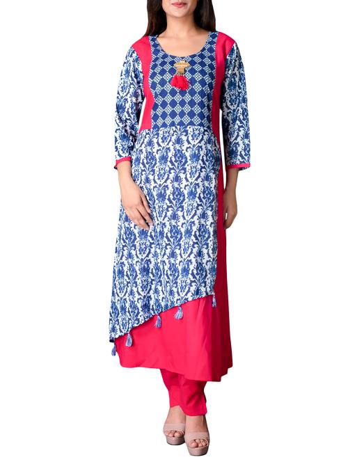 blue cotton layered kurta - 15221754 - Very Small Image - 1