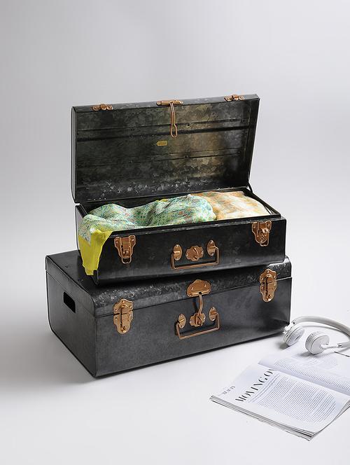 vintage style metal trunk, college dorm & bedroom footlocker, storage chest, set of 2, antique - 15222239 - Very Small Image - 1