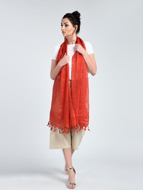 red woven dupatta - 15222378 - Very Small Image - 1