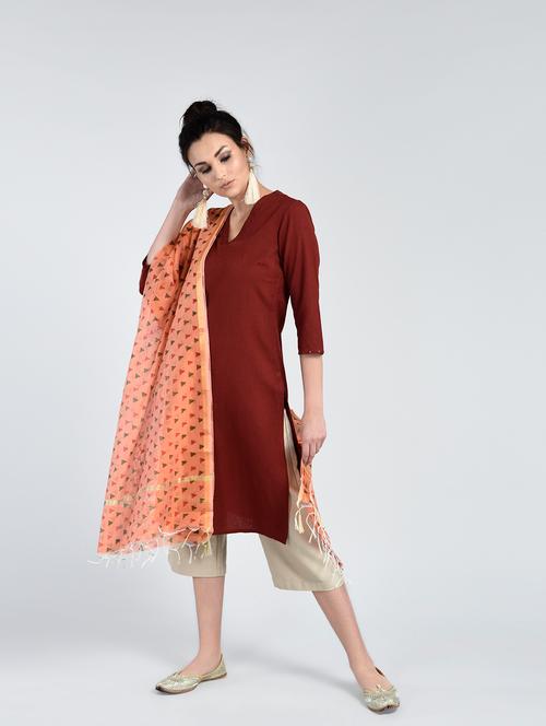 orange printed dupatta - 15222383 - Very Small Image - 1