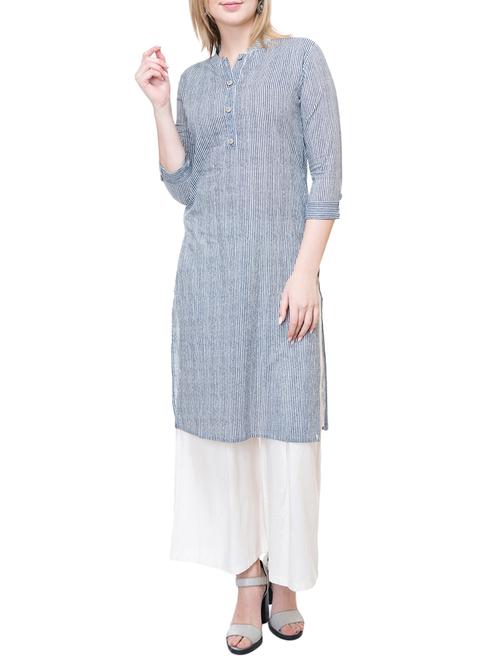 blue cotton straight kurta - 15222733 - Very Small Image - 1