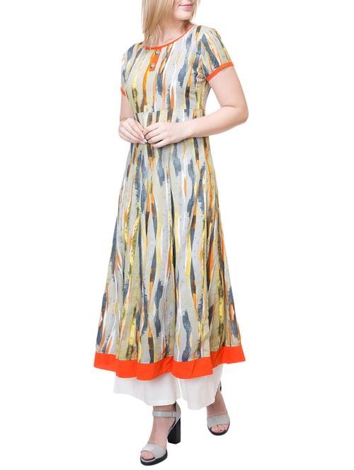 beige rayon anarkali kurta - 15222738 - Very Small Image - 1