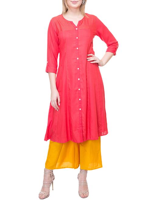 red cotton a-line solid kurta - 15222748 - Very Small Image - 1