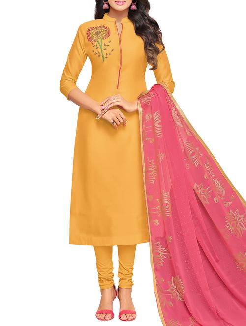embroidered unstitched churidaar suit - 15223011 - Very Small Image - 1