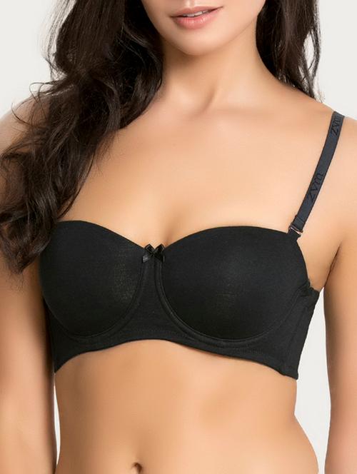 black solid cotton balconette bra - 15224050 - Very Small Image - 1