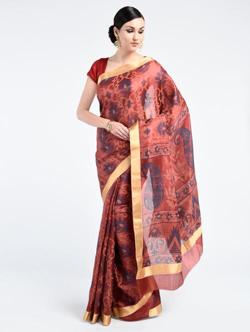 brown tussar silk banarasi saree with blouse - 15224389 - Very Small Image - 1