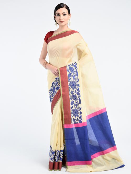 beige cotton banarasi saree with blouse - 15224393 - Very Small Image - 1