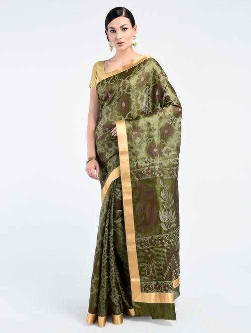 olive tussar silk banarasi saree with blouse - 15224424 - Very Small Image - 1
